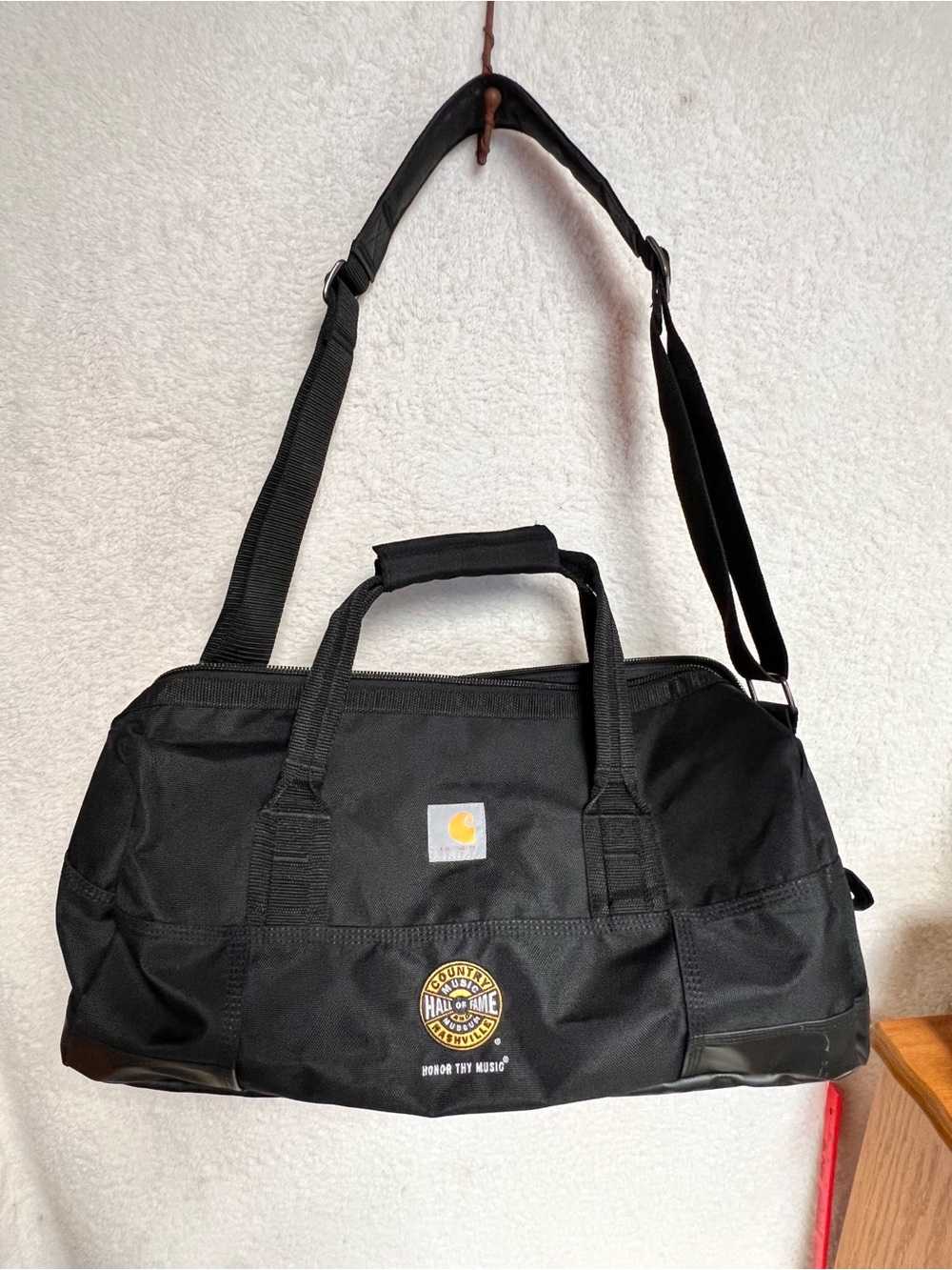 Carhartt Black Duffel with Shoulder Strap and Patch Detail